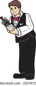 Hand Drawn wine waiter illustration in doodle style isolated on background