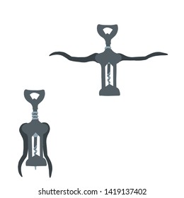 Hand drawn wing corkscrew illustration on white background. Wine cork screw, bottle opener equipment. Design element isolated on white background. Vector illustration.