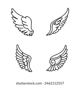 Hand drawn wing design, angel symbol on white background