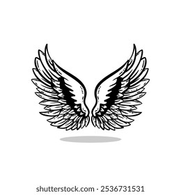 Hand drawn wing design, angel symbol on white background