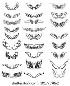 Hand Drawn Wing Setsticker Wing Tattoodoodle Stock Vector (Royalty Free ...