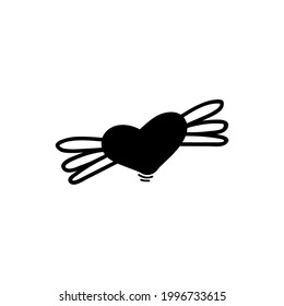 hand drawn winged heart, vector illustration.