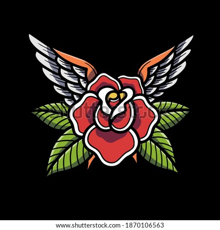 Hand drawn winged rose illustration