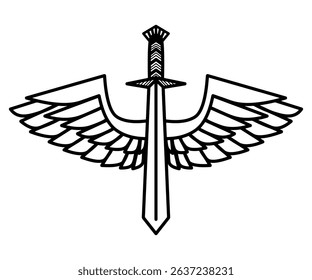 Hand drawn winged sword sketch in doodle style