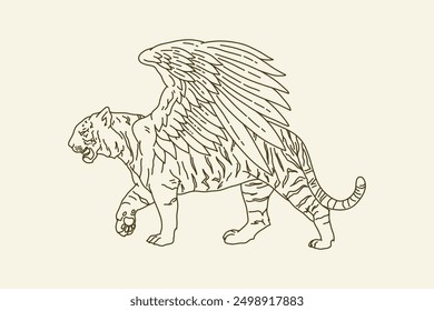 hand drawn winged tiger illustration