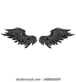 Hand drawn wings of angle in black and white 