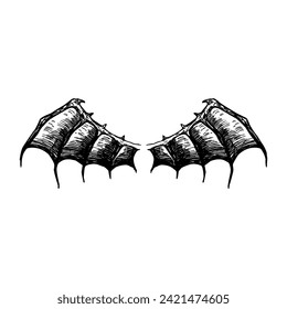 Hand drawn wings, Bird wings illustration tattoo style. EPS 10
