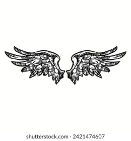 Hand drawn wings, Bird wings illustration tattoo style. EPS 10