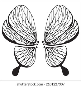 Hand drawn wings, butterfly wings doodle, isolated elements