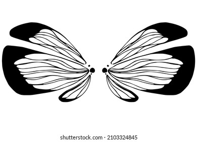 Hand drawn wings, butterfly wings doodle, isolated elements