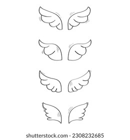 Hand Drawn Wings Icon Set Vector Design.