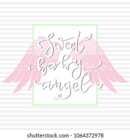 Hand drawn wings and lettering text with typography vector for tattoo or t-shirt printing and embroidery, Graphic tee and printed tee. Slogan print