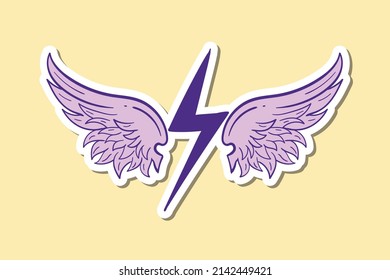 hand drawn wings lightning vintage doodle illustration for stickers print etc premium vector