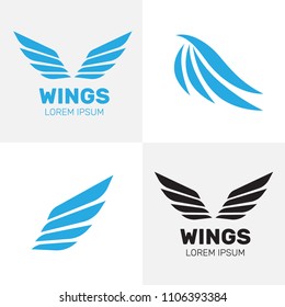 Hand drawn wings logo set. Set of logo with wings. Angels and birds winged labels