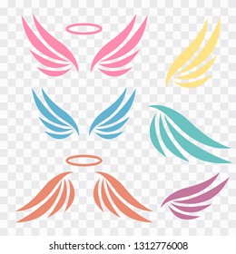 Hand drawn wings logo set. Set of logo with wings. Angels and birds winged labels