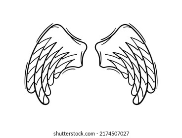 hand drawn wings on white background