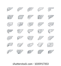 Hand Drawn Wings. Set of design elements. Vector illustration