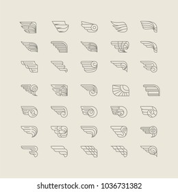 Hand Drawn Wings. Set of design elements. Vector illustration