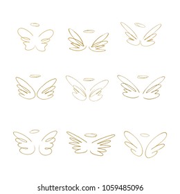 Hand Drawn Wings. Set of design elements. Vector illustration