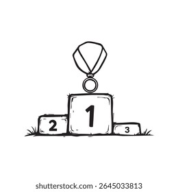 Hand Drawn Winner Podium. Doodle Vector. Isolated on White Background - EPS 10 Vector
