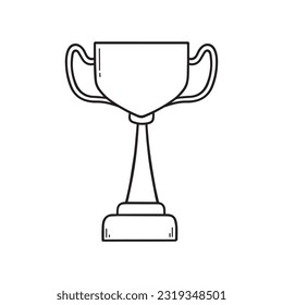 Hand drawn winners cup and trophy doodle. Award in sketch style. Vector illustration isolated on white background.