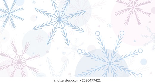 Hand drawn winter abstract background with snowflakes in pastel colors. Seasonal vector illustration