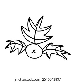 Hand drawn winter berries with leaves. Vector doodle illustration