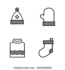 hand drawn winter and Christmas clothing icons set of four vectors 