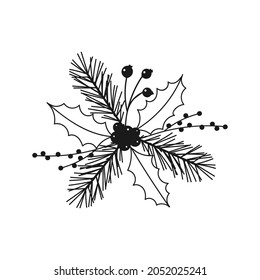 Hand Drawn Winter Christmas Floral Bouquet