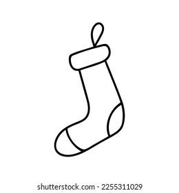 Mano dibujó el calcetín de Navidad de invierno. Ilustración vectorial de los garabatos