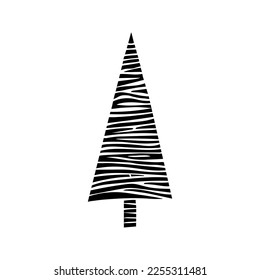 Hand drawn winter Christmas tree. Vector illustration of doodles