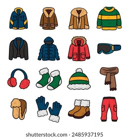 Hand Drawn Winter Cloth Colored Set
