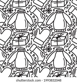 conjunto de doodle de colección de ropa de invierno dibujado a mano con iconos y elementos de diseño