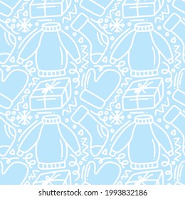 conjunto de doodle de colección de ropa de invierno dibujado a mano con iconos y elementos de diseño