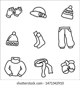 Hand drawn winter clothes. Isolated vector illustration.
