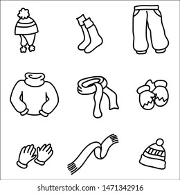 Hand drawn winter clothes. Isolated vector illustration.