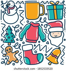 handgezeichnete Winterkollektionsdoodle mit Symbolen und Designelementen