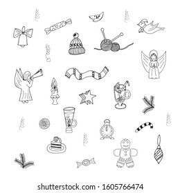 Hand drawn winter doodles illustrations.