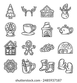 Hand Drawn Winter Element No Color Set
