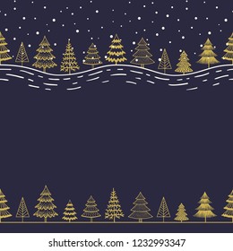 Hand drawn winter forest background