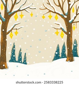 Hand drawn Winter Forest Fantasy Background