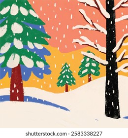 Hand drawn Winter Forest Fantasy Background