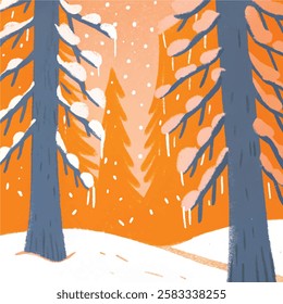 Hand drawn Winter Forest Fantasy Background