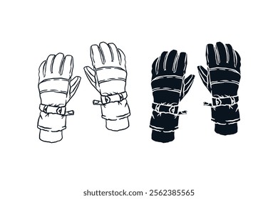 Hand drawn winter gloves vector sketch illustration