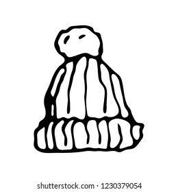 Hand drawn winter hat doodle. Sketch winter icon. Decoration element. Isolated on white background. Vector illustration.