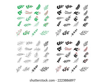 Hand Drawn Winter Leaves and Branches Vector illustration