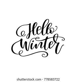 Hand drawn winter lettering "Hello winter". Handwritten calligraphy design. Print for T-shirt, poster, greeting cards. Vector illustration