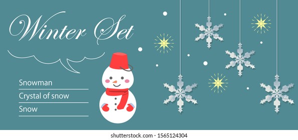 Hand drawn winter material set.