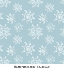 Hand drawn winter sketch snowflakes seamless pattern Background for Christmas, Noel, New Year design. Decorative background for fabric, textile, wrapping paper, card, invitation, wallpaper, web design