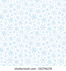 Hand drawn winter sketch snowflakes seamless pattern. Backdrop for Christmas, Noel, New Year design. Decorative background for fabric, textile, wrapping paper, card, invitation, wallpaper, web design